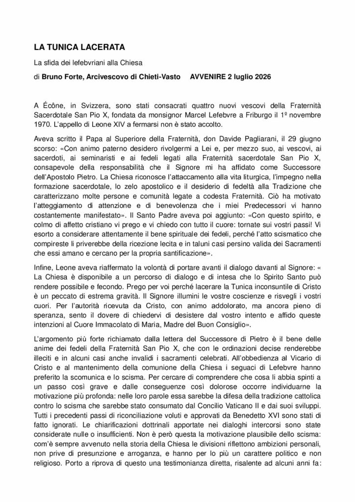 Forte: LA TUNICA LACERATA – Avvenire