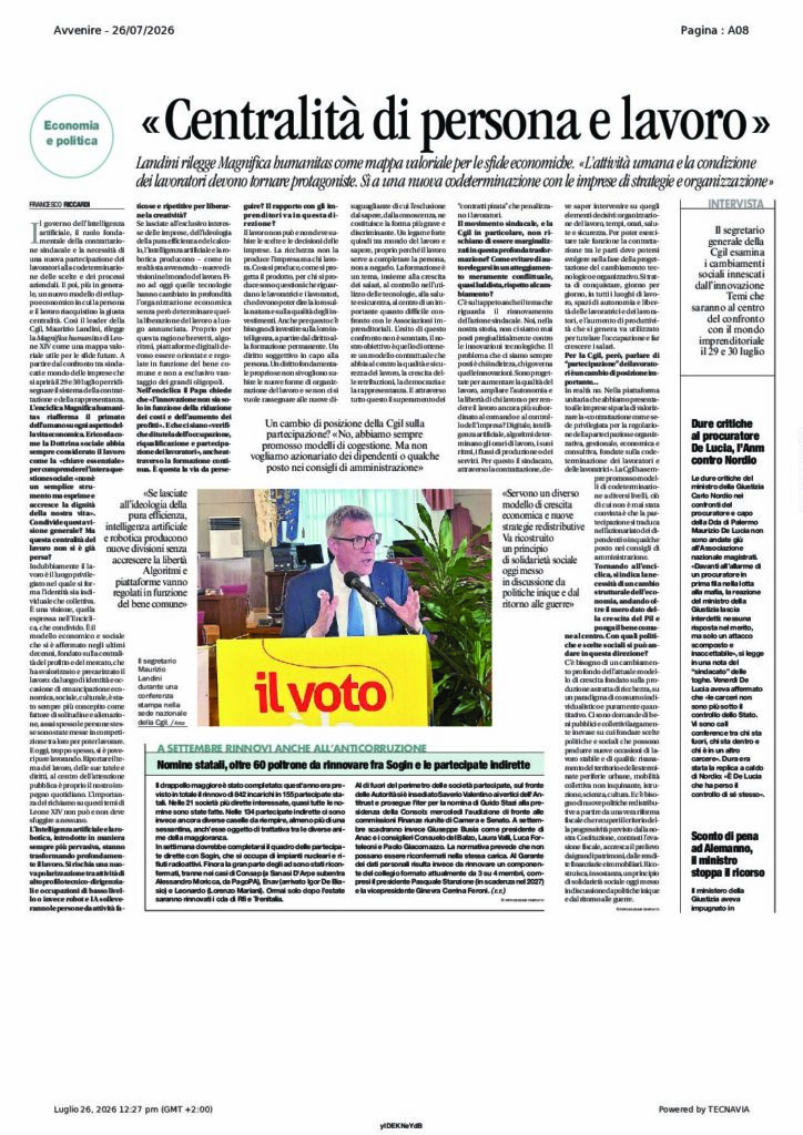 Riccardi: «Centralità di persona e lavoro» – Avvenire