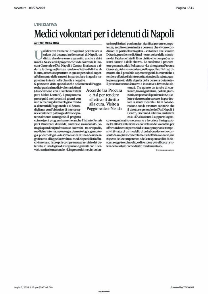 Mira: Medici volontari per i detenuti di Napoli – Avvenire