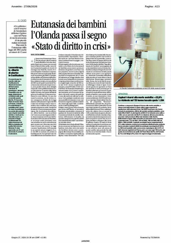 Giongo: Eutanasia dei bambini l’Olanda passa il segno «Stato di diritto in crisi» –  Avvenire