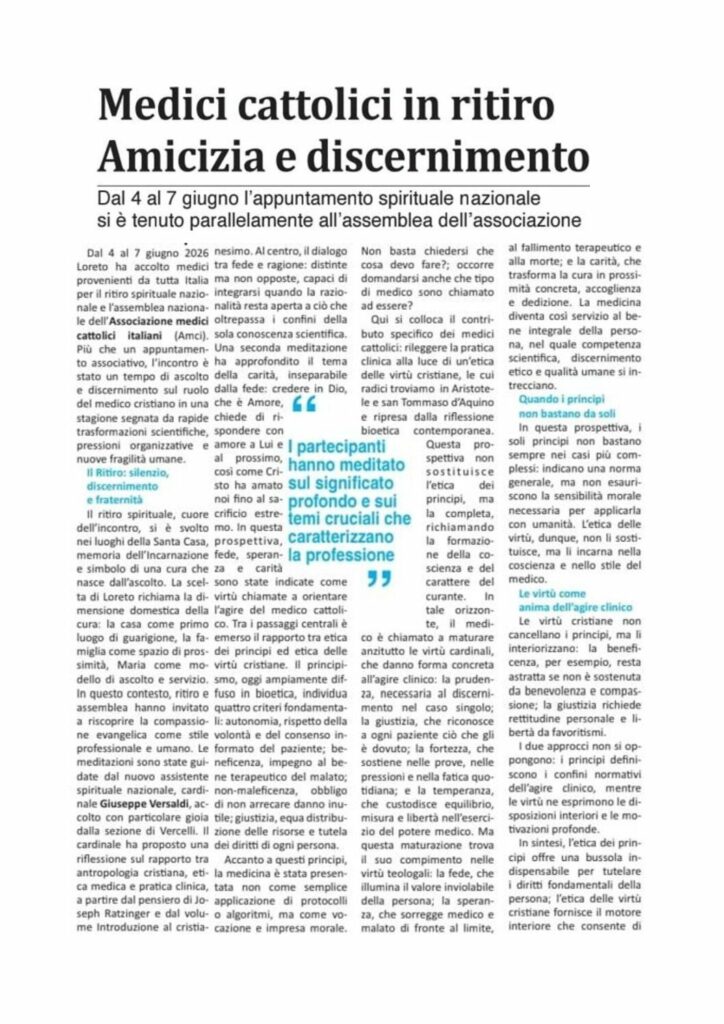 De Marino: Medici cattolici in ritiro: Amicizia e discernimento