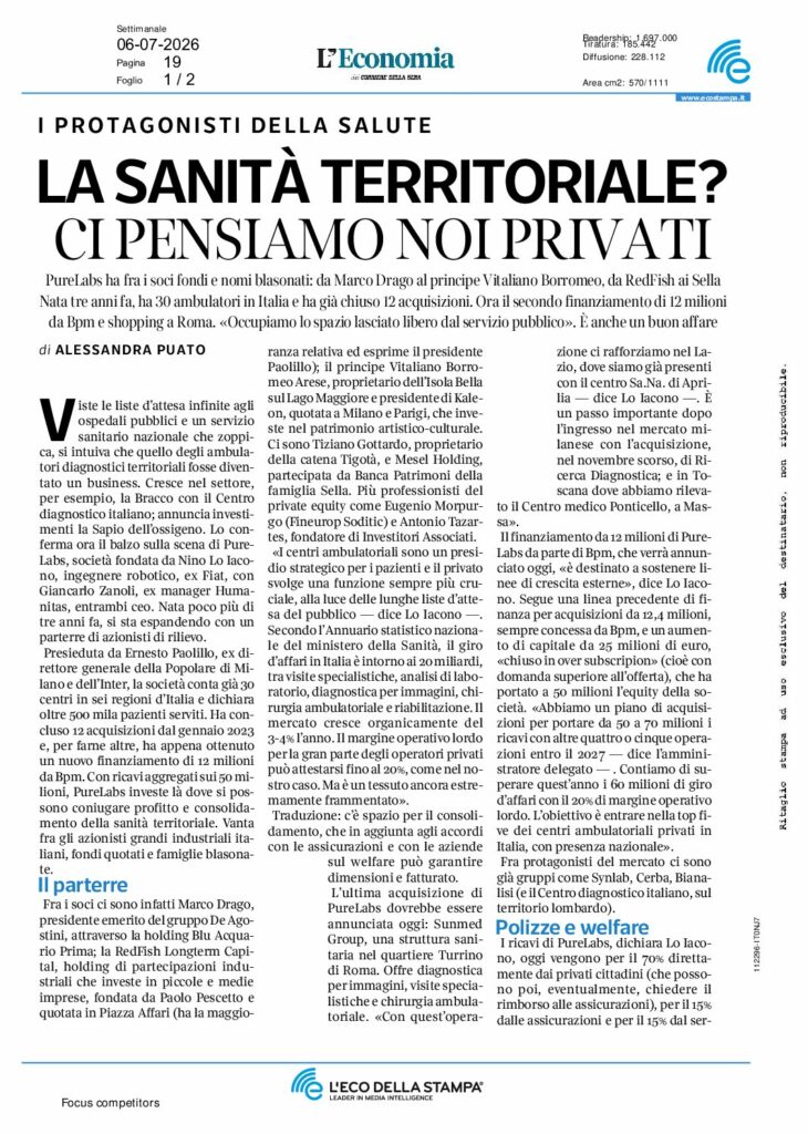 Puato: LA SANITÀ TERRITORIALE? CI PENSIAMO NOI PRIVATI – Corriere della Sera