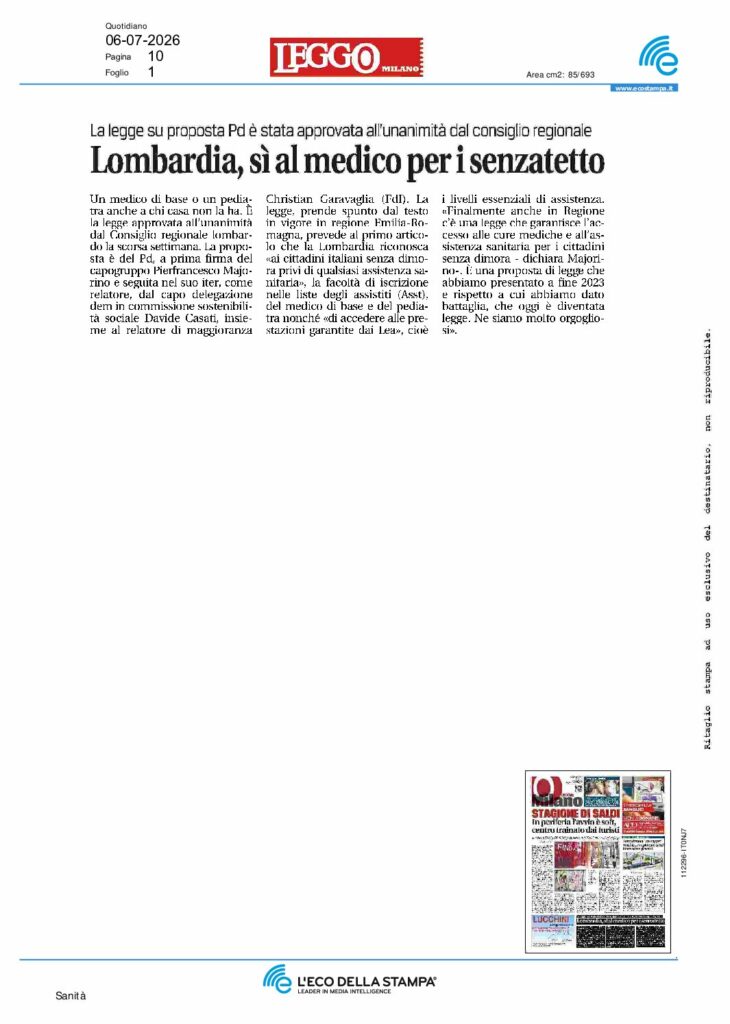 Lombardia, sì al medico per i senzatetto – ecostampa.it