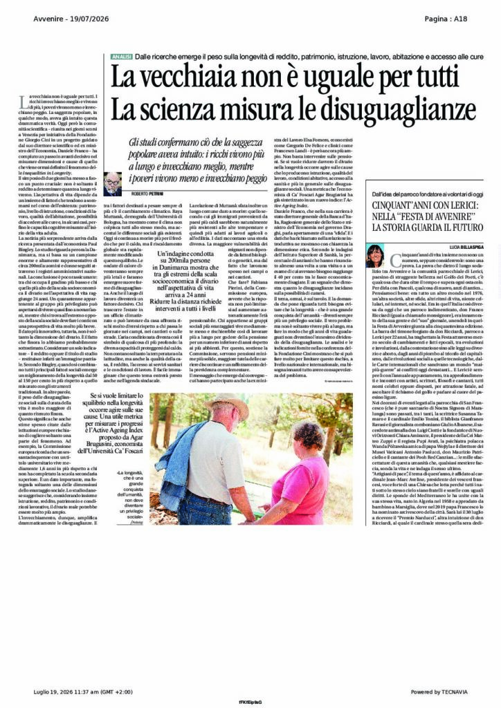 Petrini: La vecchiaia non è uguale per tutti La scienza misura le disuguaglianze – Avvenire