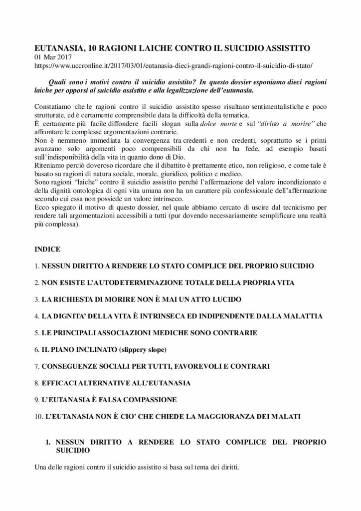 UCCR: Eutanasia, 10 ragioni laiche contro il suicidio assistito – uccronline.it