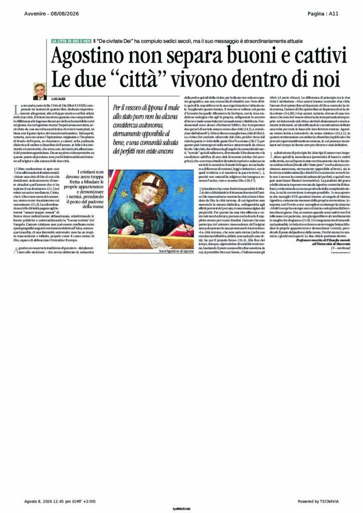 Alici: Agostino non separa buoni e cattivi Le due “città” vivono dentro di noi – Avvenire