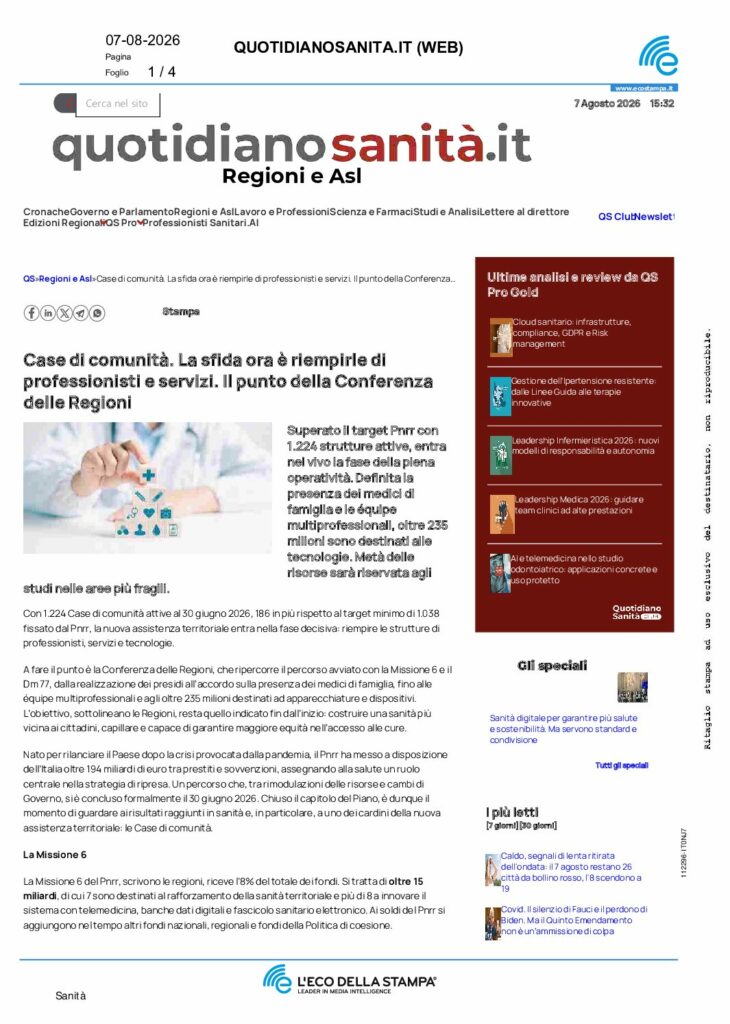 Case di comunità. La sfida ora è riempirle di professionisti e servizi. Il punto della Conferenza delle Regioni- quotidianosanita.it