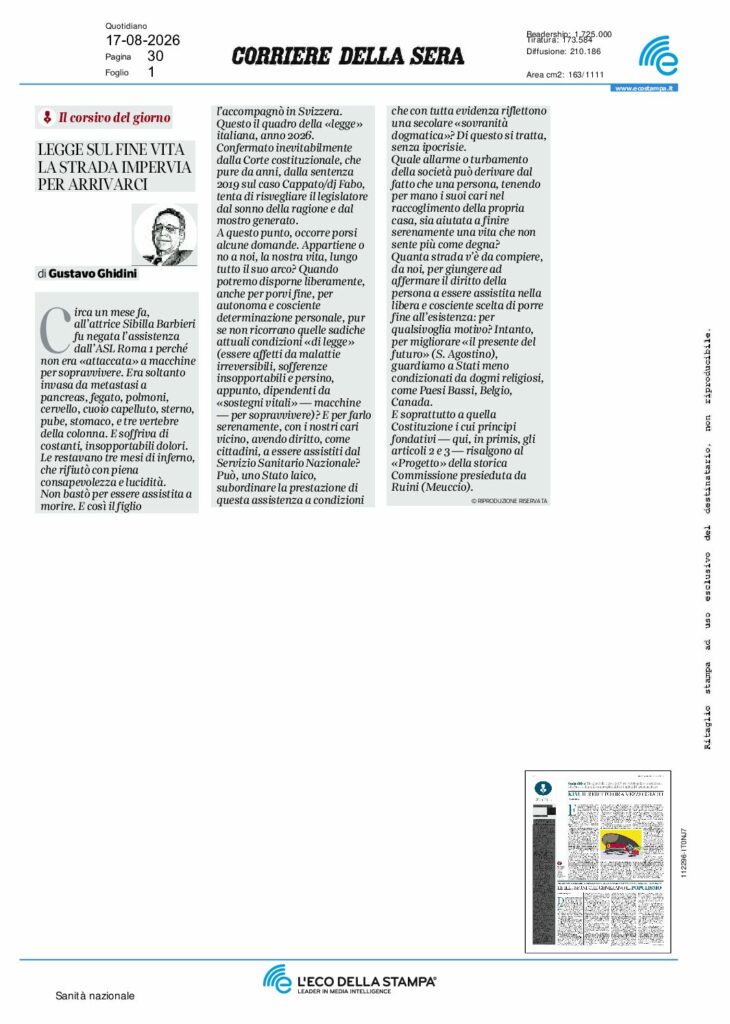 Ghidini: LEGGE SUL FINE VITA LA STRADA IMPERVIA PER ARRIVARCI – Corriere della sera
