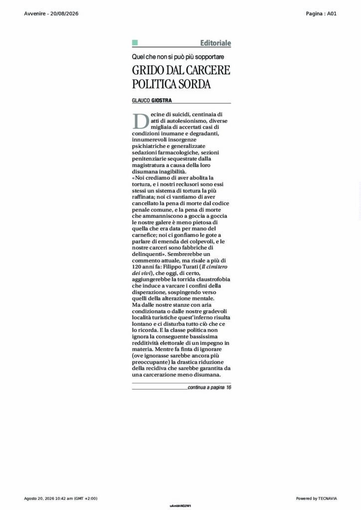Giostra: GRIDO DAL CARCERE POLITICA SORDA – Avvenire