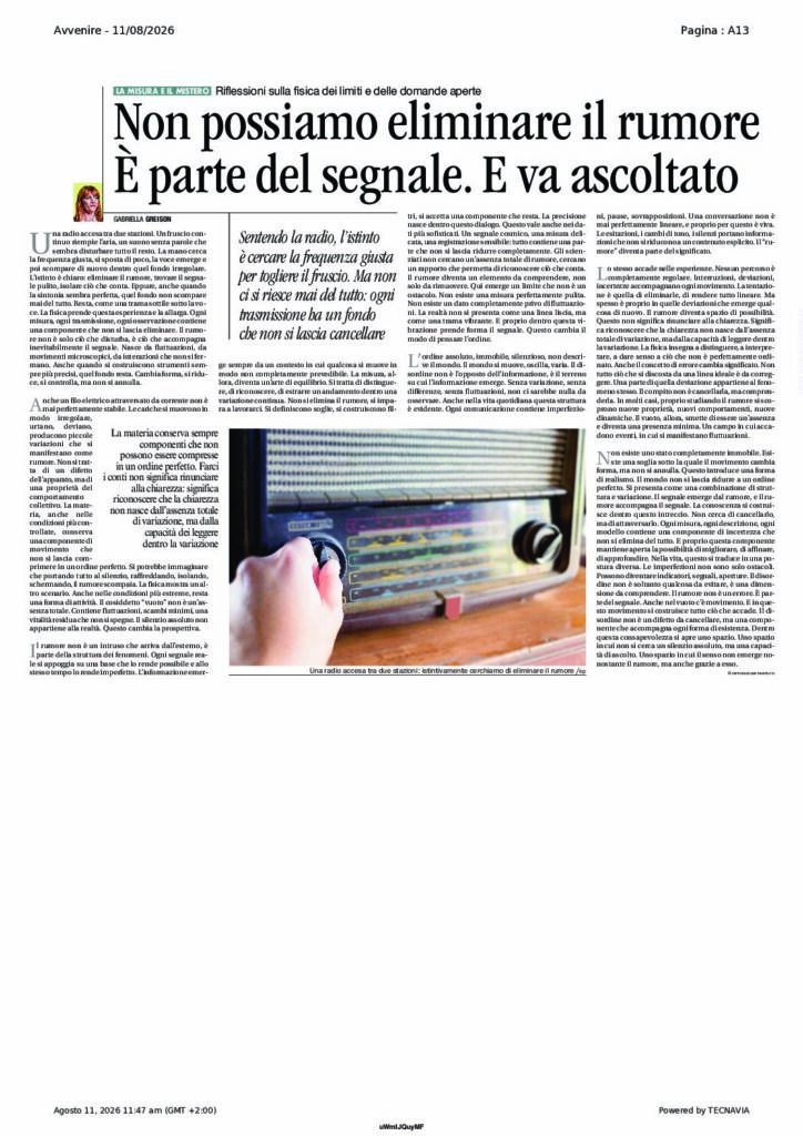 Greison: Non possiamo eliminare il rumore È parte del segnale. E va ascoltato – Avvenire