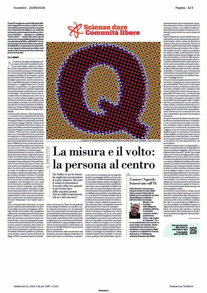 Benanti: La misura e il volto: la persona al centro – Avvenire