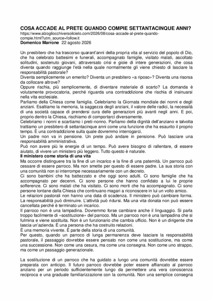 Marrone: COSA ACCADE AL PRETE QUANDO COMPIE SETTANTACINQUE ANNI? – alzogliocchiversoilcielo.com