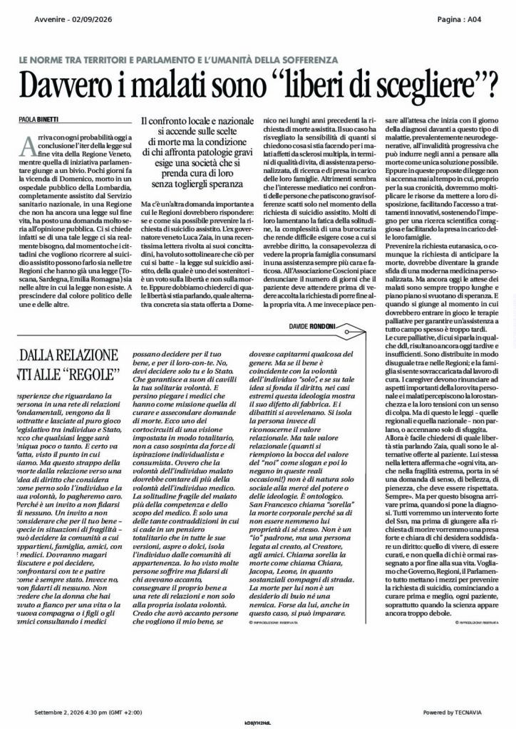 Binetti: Davvero i malati sono “liberi di scegliere”? – Avvenire