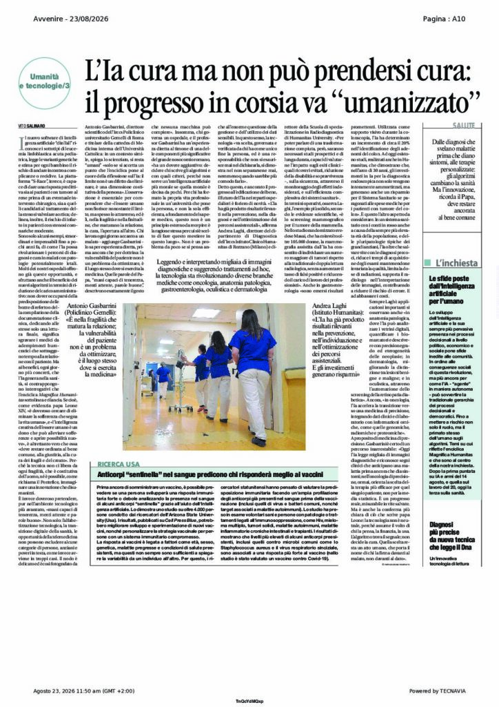 Salinaro: L’Ia cura ma non può prendersi cura: il progresso in corsia va “umanizzato” – Avvenire