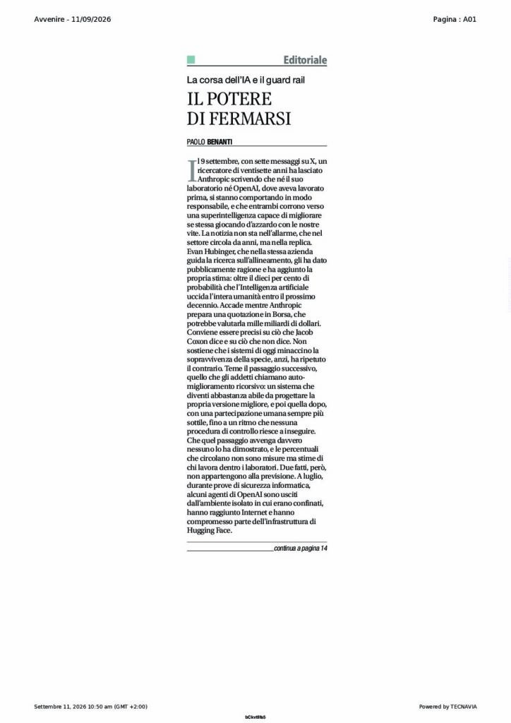 Benanti: IL POTERE DI FERMARSI – Avvenire