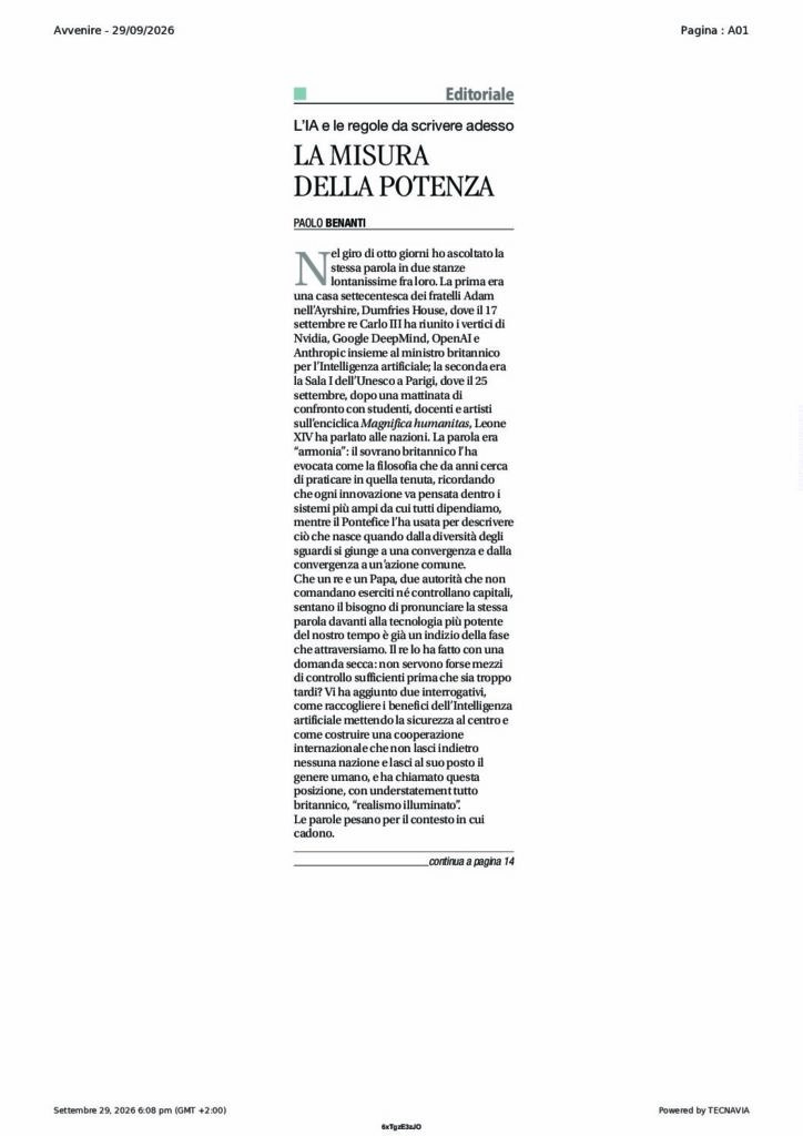 Benanti: LA MISURA DELLA POTENZA – Avvenire