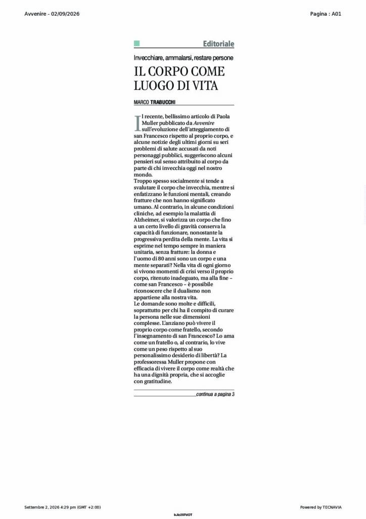 Trabucchi: IL CORPO COME LUOGO DI VITA – Avvenire