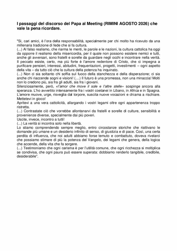 Leone XIV: Alcuni passaggi del discorso del Papa al Meeting di Rimini