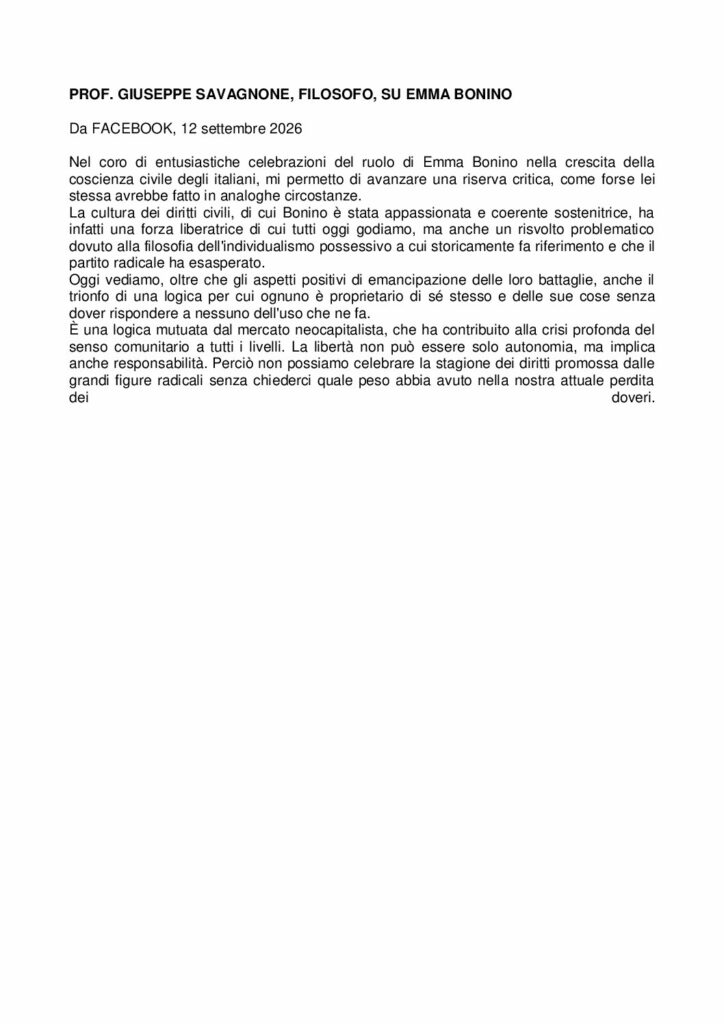 Savagnone: Emma Bonino – FB